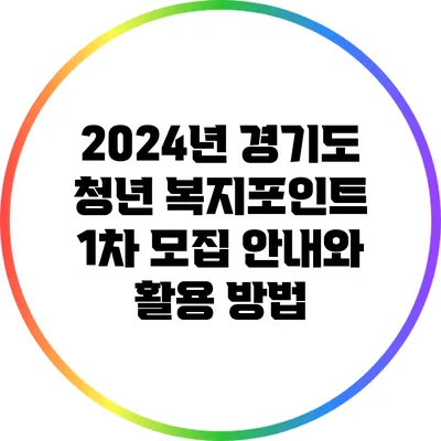 2024년 경기도 청년 복지포인트 1차 모집 안내와 활용 방법