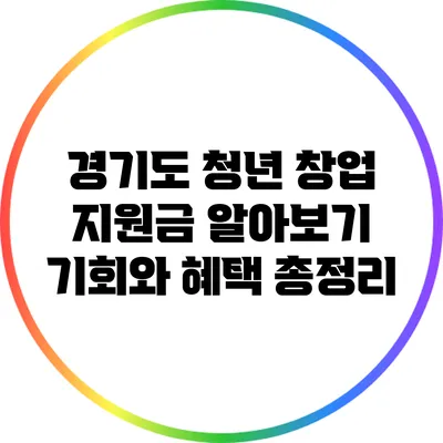 경기도 청년 창업 지원금 알아보기: 기회와 혜택 총정리
