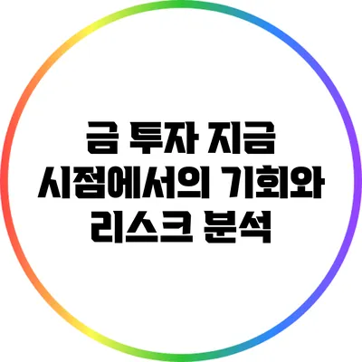 금 투자: 지금 시점에서의 기회와 리스크 분석