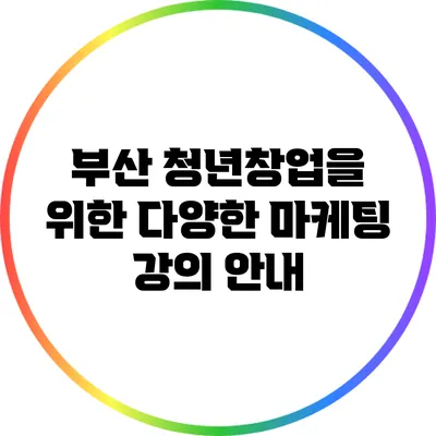 부산 청년창업을 위한 다양한 마케팅 강의 안내