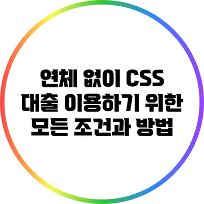 연체 없이 CSS 대출 이용하기 위한 모든 조건과 방법