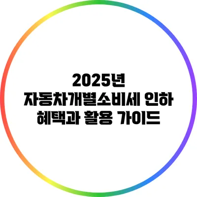 2025년 자동차개별소비세 인하 혜택과 활용 가이드