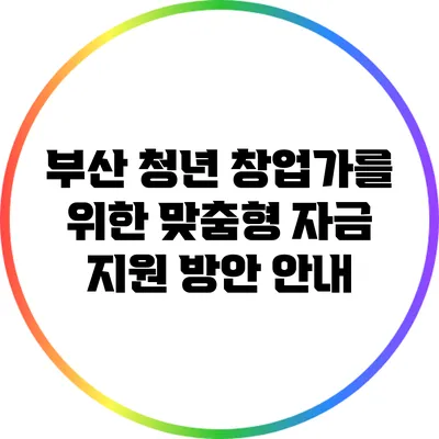 부산 청년 창업가를 위한 맞춤형 자금 지원 방안 안내