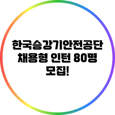 한국승강기안전공단 채용형 인턴 80명 모집!